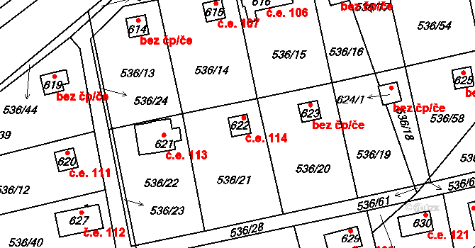 Svinařov 114 na parcele st. 622 v KÚ Svinařov u Kladna, Katastrální mapa