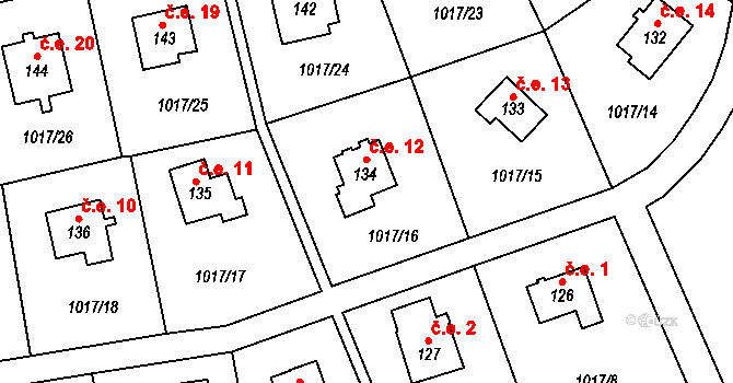 Kobylníky 12, Chotilsko na parcele st. 134 v KÚ Prostřední Lhota, Katastrální mapa