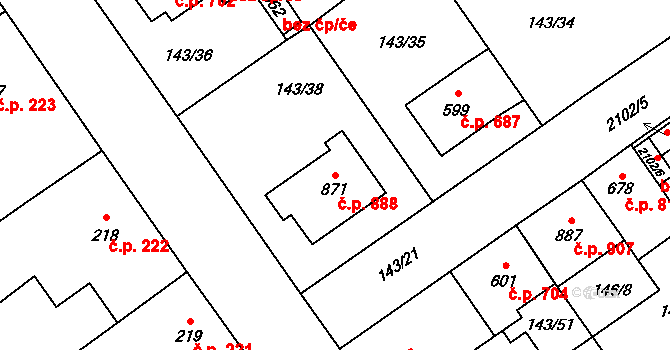 Mariánské Hory 888, Ostrava na parcele st. 871 v KÚ Mariánské Hory, Katastrální mapa