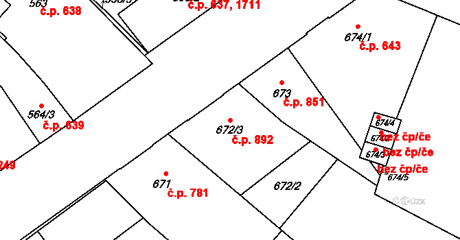 Předměstí 892, Opava na parcele st. 672/3 v KÚ Opava-Předměstí, Katastrální mapa