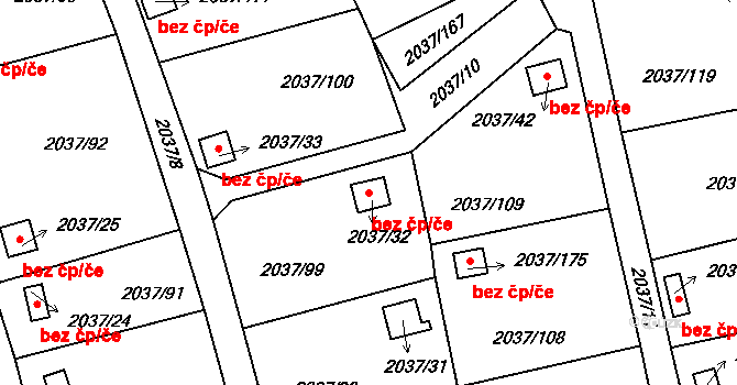 Bílovec 44867298 na parcele st. 2037/32 v KÚ Bílovec-město, Katastrální mapa