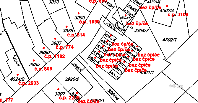 Brno 45573298 na parcele st. 4301/6 v KÚ Královo Pole, Katastrální mapa
