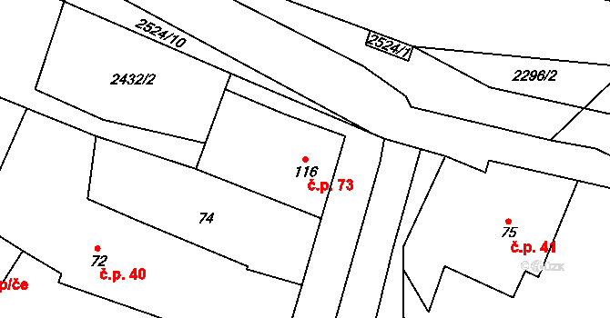 Malínky 73 na parcele st. 116 v KÚ Malínky, Katastrální mapa