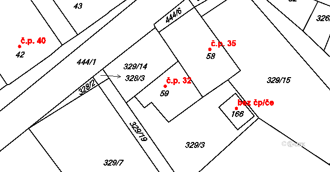 Kunčí 32, Slatiňany na parcele st. 59 v KÚ Kunčí, Katastrální mapa