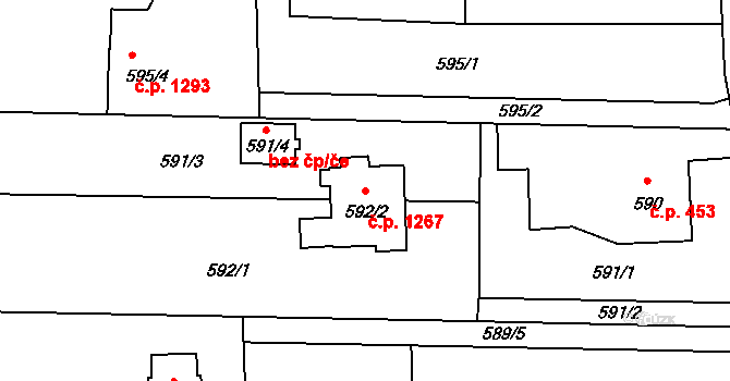 Horní Suchá 1267 na parcele st. 592/2 v KÚ Horní Suchá, Katastrální mapa