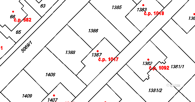 Doubrava 1017 na parcele st. 1387 v KÚ Doubrava u Orlové, Katastrální mapa