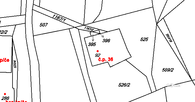 Bohdíkov 36 na parcele st. 92 v KÚ Dolní Bohdíkov, Katastrální mapa