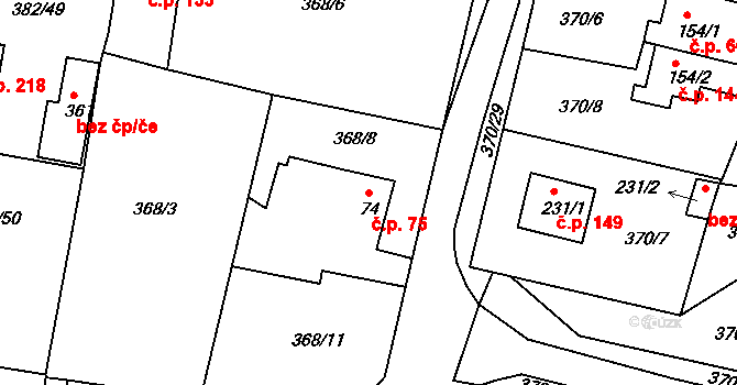 Mlékojedy 75, Neratovice na parcele st. 74 v KÚ Mlékojedy u Neratovic, Katastrální mapa