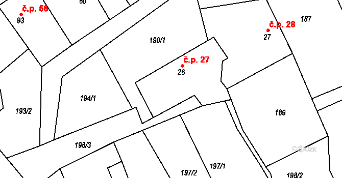 Předboř 27, Choustník na parcele st. 26 v KÚ Předboř u Choustníku, Katastrální mapa