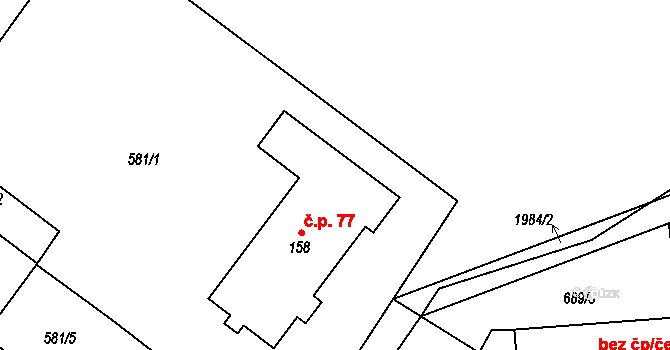 Šebířov 77 na parcele st. 158 v KÚ Šebířov, Katastrální mapa
