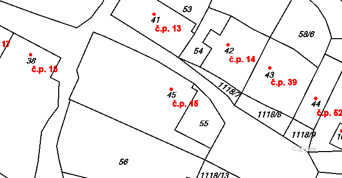 Vranovice 15, Břasy na parcele st. 45 v KÚ Vranovice u Břas, Katastrální mapa