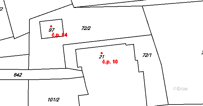 Rožnov 10 na parcele st. 21 v KÚ Rožnov, Katastrální mapa