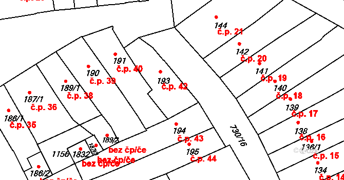 Broumov 42 na parcele st. 193 v KÚ Broumov, Katastrální mapa