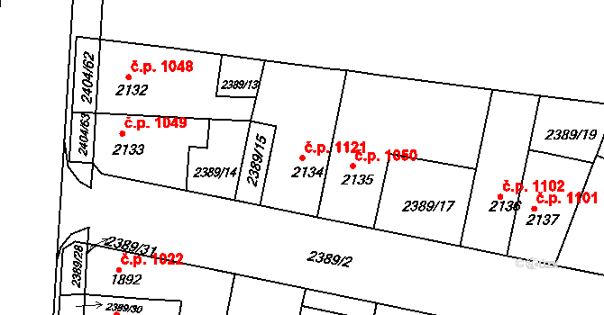 Zelené Předměstí 1121, Pardubice na parcele st. 2134 v KÚ Pardubice, Katastrální mapa