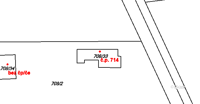 Velký Týnec 714 na parcele st. 708/33 v KÚ Velký Týnec, Katastrální mapa