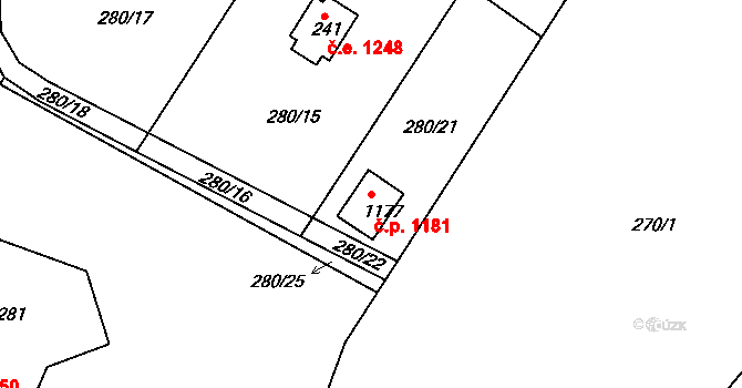 Ládví 1181, Kamenice na parcele st. 1177 v KÚ Ládví, Katastrální mapa