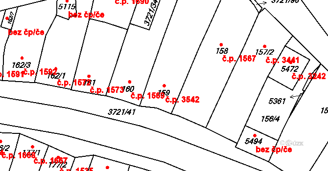Břeclav 3542 na parcele st. 159 v KÚ Břeclav, Katastrální mapa