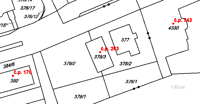Liberec IX-Janův Důl 263, Liberec na parcele st. 378/3 v KÚ Janův Důl u Liberce, Katastrální mapa