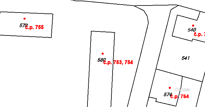 Mohelnice 753,754 na parcele st. 580 v KÚ Mohelnice, Katastrální mapa