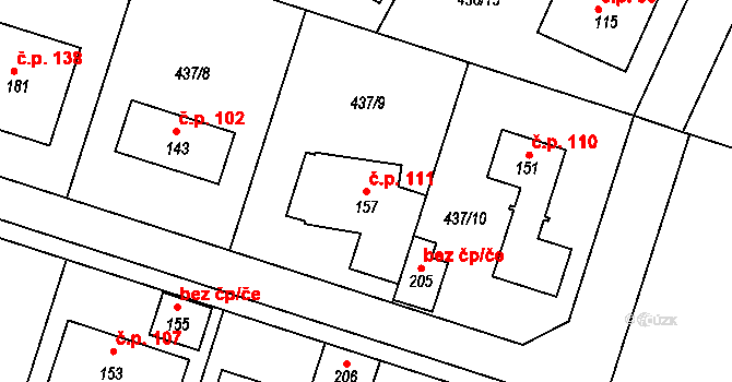 Hoštice 111, Vodochody na parcele st. 157 v KÚ Hoštice u Vodochod, Katastrální mapa