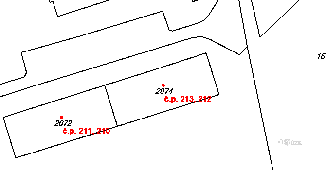 Nádražní Předměstí 212,213, Český Krumlov na parcele st. 2074 v KÚ Český Krumlov, Katastrální mapa