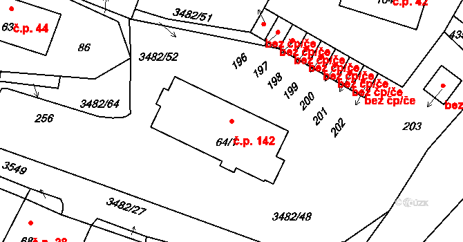 Kozojedy 142 na parcele st. 64/1 v KÚ Kozojedy u Kralovic, Katastrální mapa