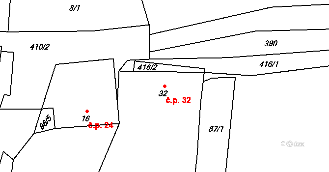Chynín 32, Čížkov na parcele st. 32 v KÚ Chynín, Katastrální mapa