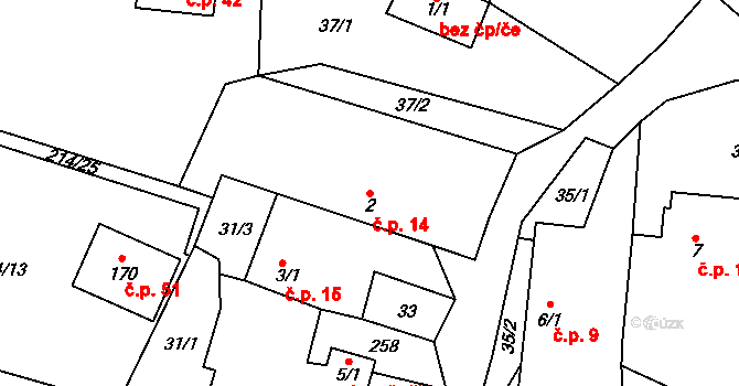 Dobkov 14, Chotěboř na parcele st. 2 v KÚ Dobkov, Katastrální mapa