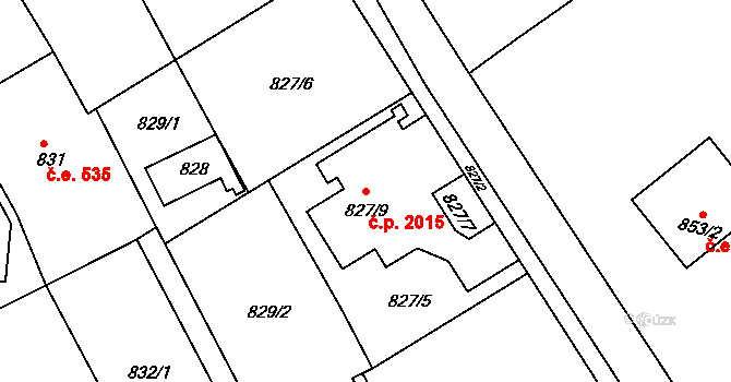 Trnovany 2015, Teplice na parcele st. 827/9 v KÚ Teplice-Trnovany, Katastrální mapa