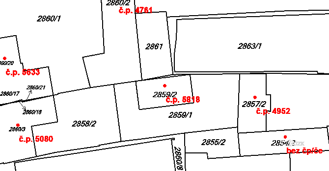 Jihlava 5818 na parcele st. 2859/2 v KÚ Jihlava, Katastrální mapa