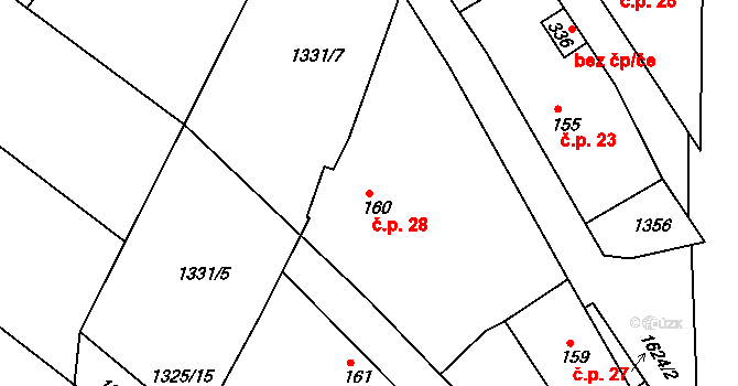 Lipiny 28, Bolehošť na parcele st. 160 v KÚ Bolehošť, Katastrální mapa