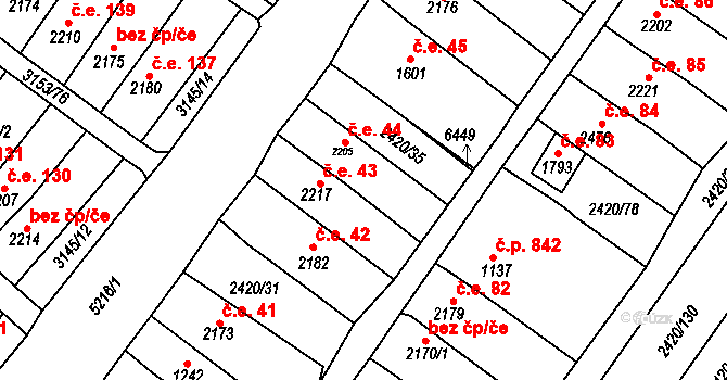 Velké Bílovice 44 na parcele st. 2205 v KÚ Velké Bílovice, Katastrální mapa