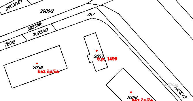 Bystřice pod Hostýnem 1499 na parcele st. 2037 v KÚ Bystřice pod Hostýnem, Katastrální mapa
