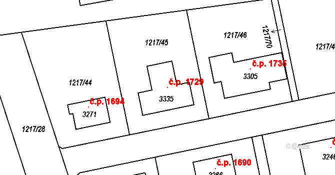 Lipník nad Bečvou I-Město 1729, Lipník nad Bečvou na parcele st. 3335 v KÚ Lipník nad Bečvou, Katastrální mapa