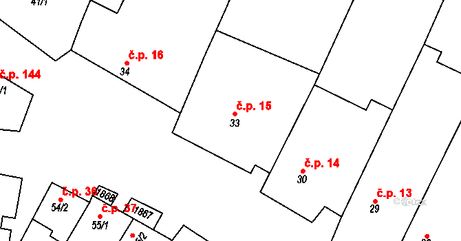 Bohutice 15 na parcele st. 33 v KÚ Bohutice, Katastrální mapa