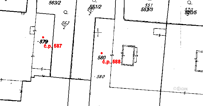 Hrušovany nad Jevišovkou 588 na parcele st. 580 v KÚ Hrušovany nad Jevišovkou, Katastrální mapa