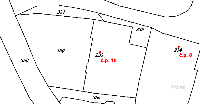 Kochánov 11, Uhlířské Janovice na parcele st. 233 v KÚ Kochánov u Mitrova, Katastrální mapa