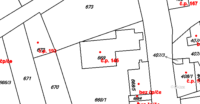 Rýnovice 145, Jablonec nad Nisou na parcele st. 669 v KÚ Rýnovice, Katastrální mapa