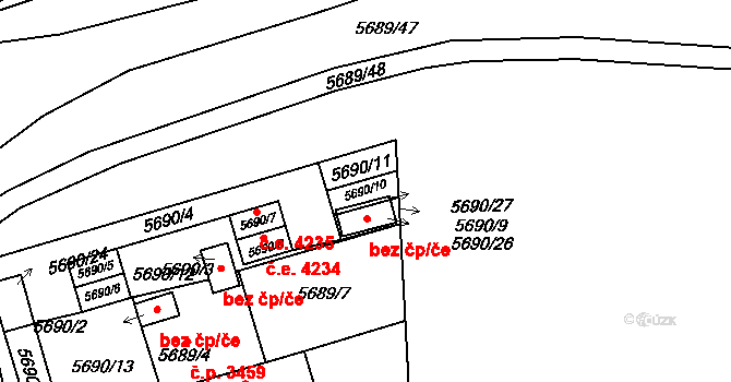 Jihlava 4249 na parcele st. 5690/28 v KÚ Jihlava, Katastrální mapa