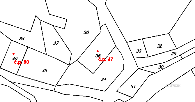 Valteřice 47, Žandov na parcele st. 35 v KÚ Valteřice u Žandova, Katastrální mapa