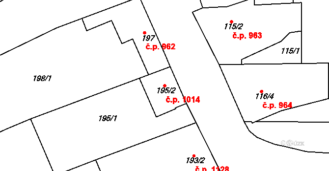 Mistřín 1014, Svatobořice-Mistřín na parcele st. 195/2 v KÚ Mistřín, Katastrální mapa