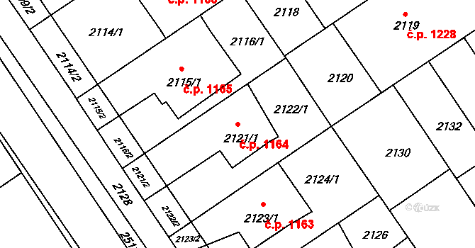 Bzenec 1164 na parcele st. 2121/1 v KÚ Bzenec, Katastrální mapa