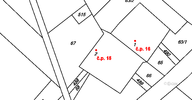 Býkovec 15, Kaliště na parcele st. 2 v KÚ Býkovec, Katastrální mapa
