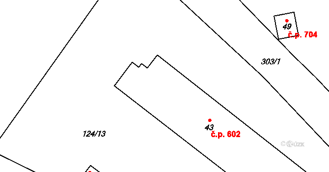 Luka nad Jihlavou 602 na parcele st. 43 v KÚ Otín nad Jihlavou, Katastrální mapa