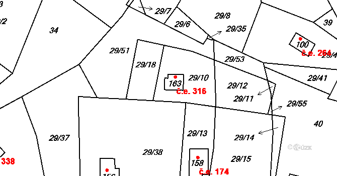 Rounek 316, Vyskytná nad Jihlavou na parcele st. 163 v KÚ Rounek, Katastrální mapa