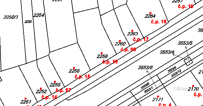 Nouzka 16, Vyškov na parcele st. 2259 v KÚ Vyškov, Katastrální mapa