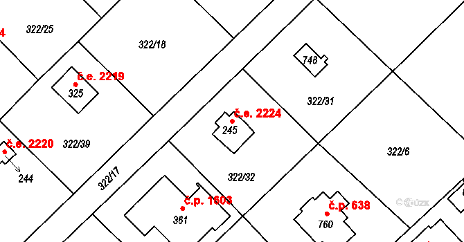 Struhařov 2224, Kamenice na parcele st. 245 v KÚ Štiřín, Katastrální mapa