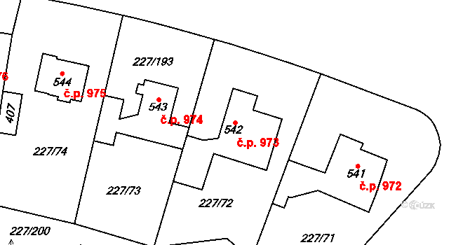 Švermov 973, Kladno na parcele st. 542 v KÚ Hnidousy, Katastrální mapa