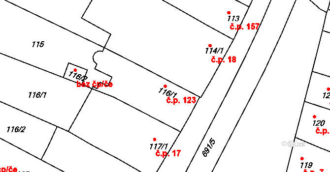 Nechanice 123 na parcele st. 116/1 v KÚ Nechanice, Katastrální mapa