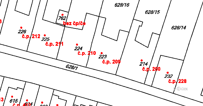 Předměřice nad Labem 209 na parcele st. 223 v KÚ Předměřice nad Labem, Katastrální mapa